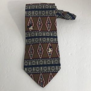Mickey Inc Silk Tie Diamond Pattern Blue Brown Red